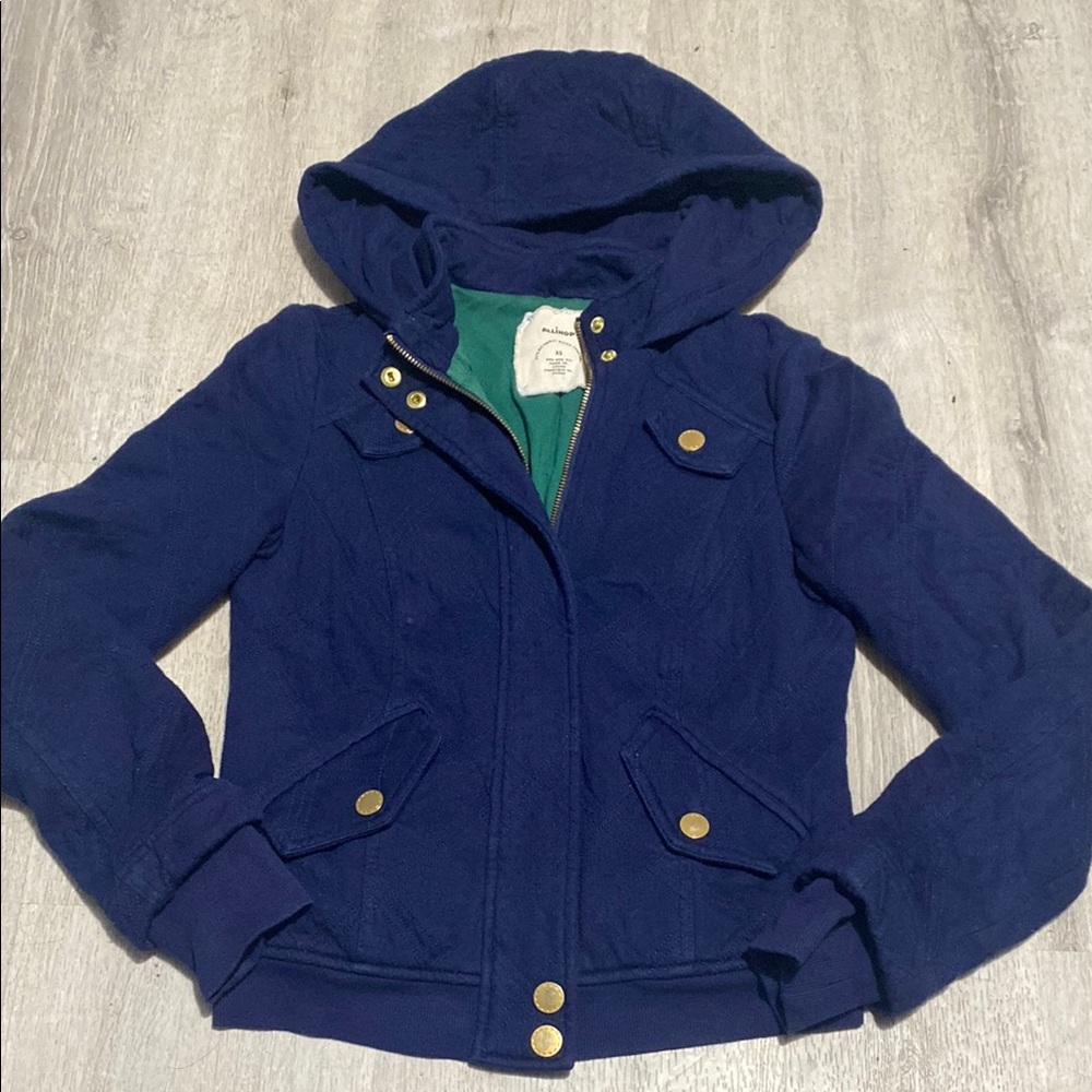 Anthro Allihop Navy Quilted Hooded Jacket